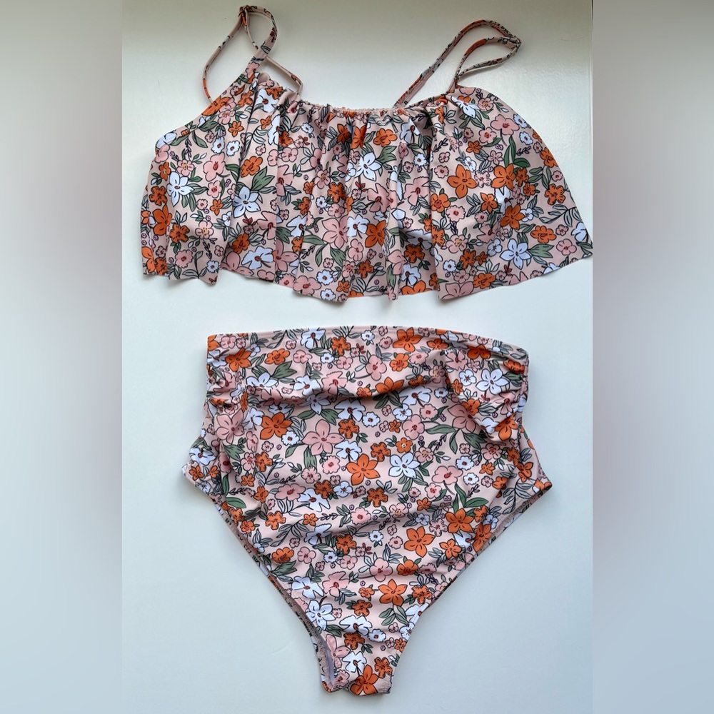 Maternity Bikini Set Two Piece Swimsuit Ruffle Women High Waist, Medium - Picture 2 of 4